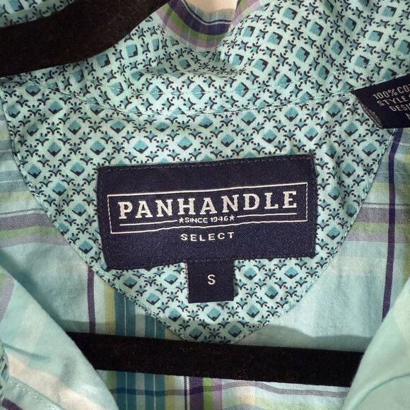 Panhandle Select Pearl Snap Men's Small Green Plaid Long Sleeve 100% Cotton - Picture 4 of 11